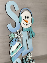 Load image into Gallery viewer, Stacking Snow Snowman Sign File SVG. Sledding, Door Hanger, Hot Cocoa, Snowman Glowforge, LuckyHeartDesignsCo
