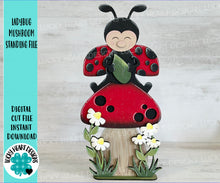 Load image into Gallery viewer, Ladybug Mushroom Standing File SVG, Glowforge, Daisy, Flower, Spring, Butterfly, Floral Tiered Tray LuckyHeartDesignsCo
