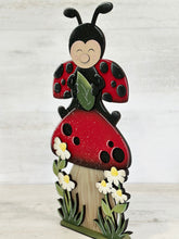 Load image into Gallery viewer, Ladybug Mushroom Standing File SVG, Glowforge, Daisy, Flower, Spring, Butterfly, Floral Tiered Tray LuckyHeartDesignsCo
