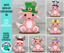 Load image into Gallery viewer, Axolotl Animal Hats Interchangeable MINI File SVG, Seasonal Leaning sign, Christmas,Holiday, Pet, Tiered Tray Glowforge, LuckyHeartDesignsCo
