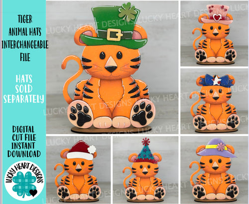 Tiger Animal Hats Interchangeable MINI File SVG, Seasonal Leaning sign, Christmas,Holiday, Zoo, Tiered Tray Glowforge, LuckyHeartDesignsCo