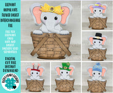 Load image into Gallery viewer, Elephant Animal Hats Flower Basket Interchangeable File SVG, Farm, Christmas, Fall, Halloween, Tiered Tray, Glowforge, LuckyHeartDesignsCo
