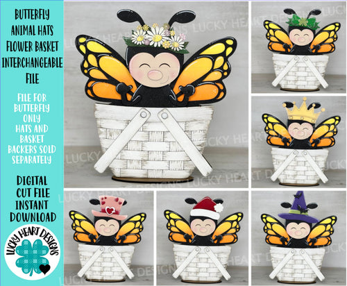 Butterfly Animal Hats Flower Basket Interchangeable File SVG, Farm, Christmas, Fall, Halloween, Tiered Tray, Glowforge, LuckyHeartDesignsCo