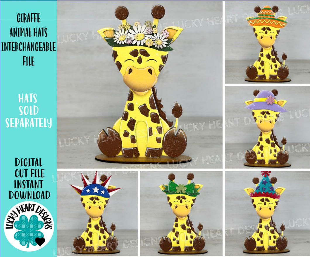 Giraffe Animal Hats Interchangeable MINI File SVG, Seasonal Leaning sign, Christmas, Holiday, Tiered Tray Glowforge, LuckyHeartDesignsCo