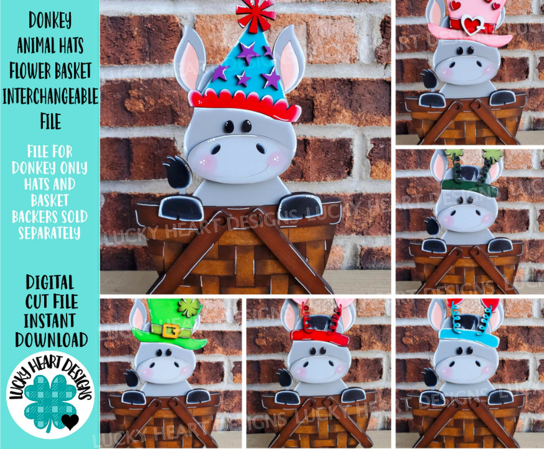 Donkey Animal Hats Flower Basket Interchangeable File SVG, Farm, Christmas, Halloween, Tiered Tray, Glowforge, LuckyHeartDesignsCo