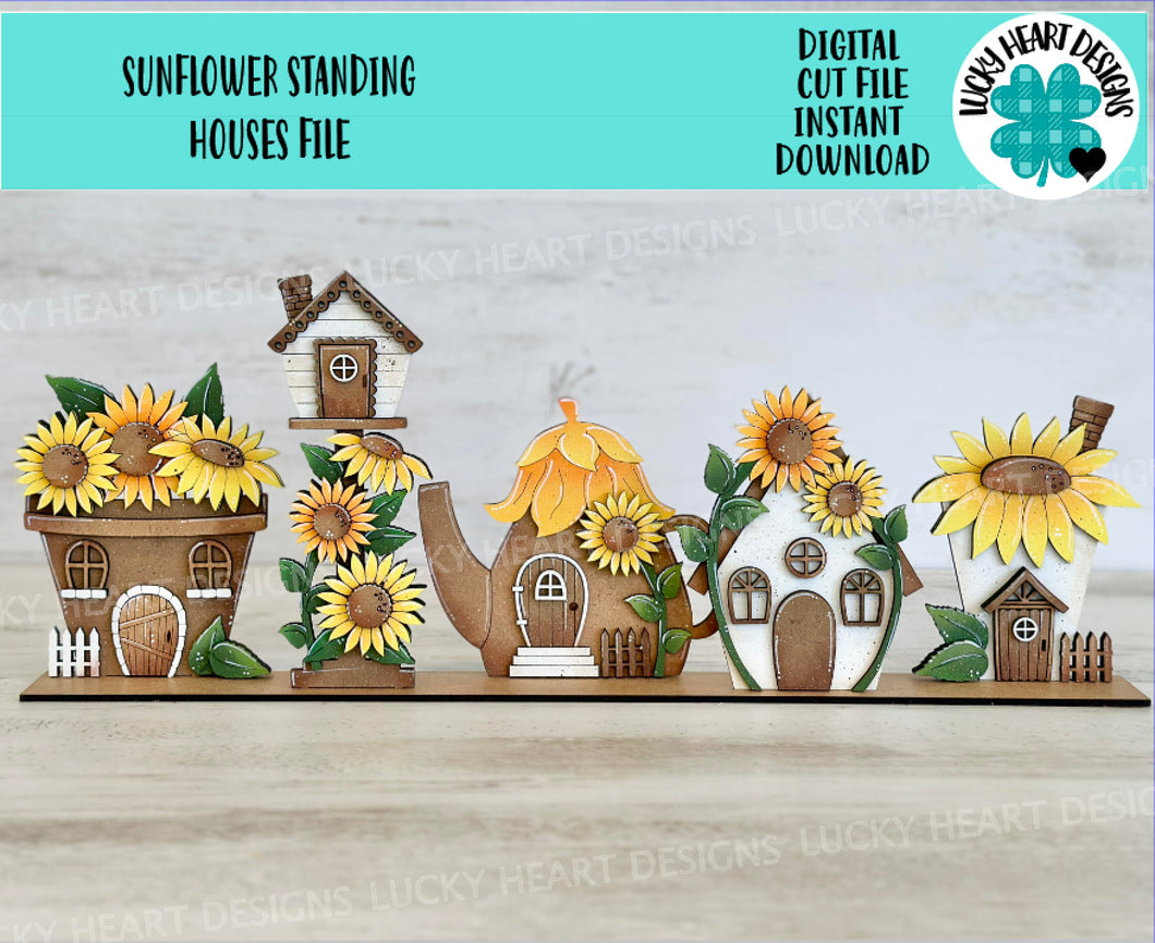 Sunflower Standing Houses File SVG, Glowforge, Flower, Teapot, Fairy, Bird house, LuckyHeartDesignsCo