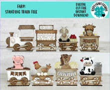 Load image into Gallery viewer, Cow Farm Standing Train File, Glowforge, Pig, Horse, Goat, Chicken, Eggs, Tiered Tray, LuckyHeartDesignsCo
