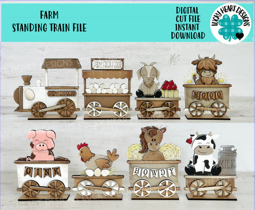 Cow Farm Standing Train File, Glowforge, Pig, Horse, Goat, Chicken, Eggs, Tiered Tray, LuckyHeartDesignsCo
