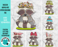 Load image into Gallery viewer, Raccoon Animal Hats Interchangeable MINI File SVG, Seasonal Leaning sign, Christmas, Holiday Pet, Tiered Tray Glowforge, LuckyHeartDesignsCo

