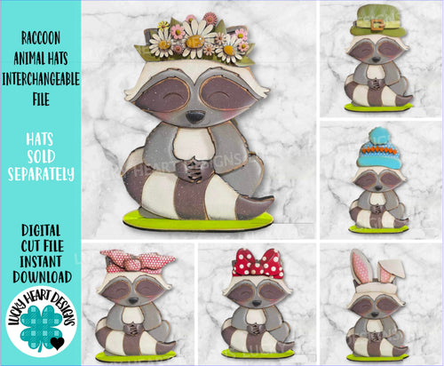 Raccoon Animal Hats Interchangeable MINI File SVG, Seasonal Leaning sign, Christmas, Holiday Pet, Tiered Tray Glowforge, LuckyHeartDesignsCo