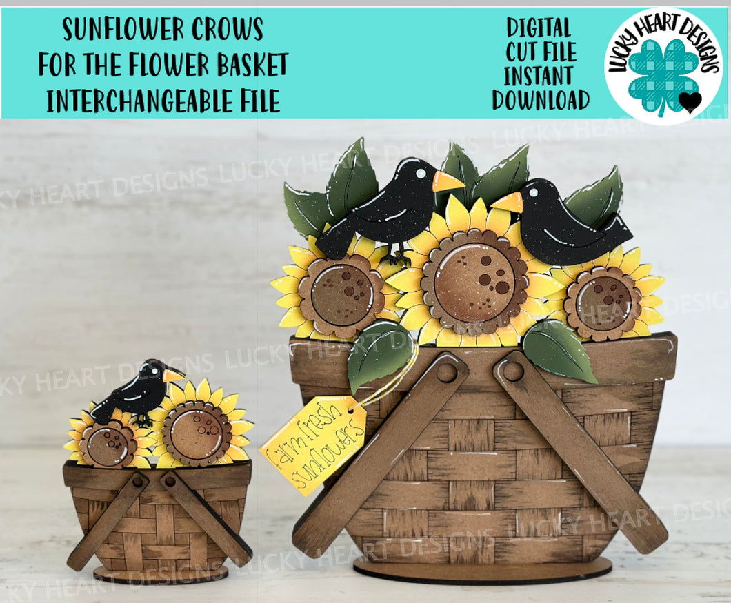 Sunflowers Crows For The Flower Basket Interchangeable File SVG, Flower, Floral, Summer, Fall Tiered Tray, Glowforge, LuckyHeartDesignsCo