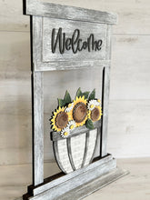 Load image into Gallery viewer, Porch Welcome Sign For The Flower Basket Interchangeable File SVG, (Use with Amimal Hat Files Too), Home Sign Glowforge, LuckyHeartDesignsCo
