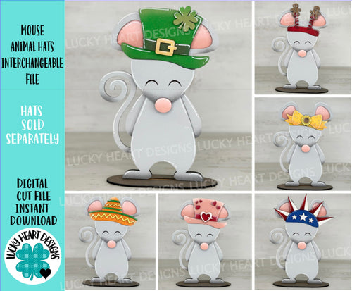 Mouse Animal Hats Interchangeable MINI File SVG, Seasonal Leaning sign,Christmas,Holiday, Zoo, Tiered Tray Glowforge, LuckyHeartDesignsCo