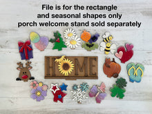 Load image into Gallery viewer, Porch Welcome Sign Rectangle Interchangeable Leaning Sign File SVG, Flower Basket, Seasonal Home Sign, Holiday Shapes, LuckyHeartDesignsCo
