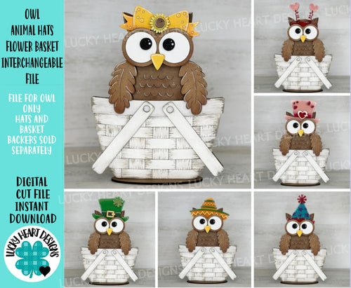 Owl Animal Hats Flower Basket Interchangeable File SVG, Farm, Christmas, Fall, Halloween, Tiered Tray, Glowforge, LuckyHeartDesignsCo