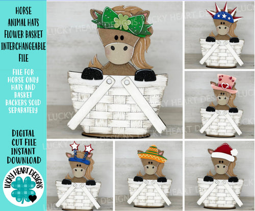 Horse Animal Hats Flower Basket Interchangeable File SVG, Farm, Christmas, Fall, Halloween, Tiered Tray, Glowforge, LuckyHeartDesignsCo