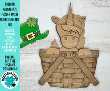 Load image into Gallery viewer, Unicorn Animal Hats Flower Basket Interchangeable File SVG, Farm, Christmas, Fall, Halloween, Tiered Tray, Glowforge, LuckyHeartDesignsCo

