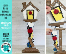 Load image into Gallery viewer, School for the Birdhouse Interchangeable File SVG, Glowforge, Teacher, Classroom, Seasonal, Holiday Shapes, LuckyHeartDesignsCo
