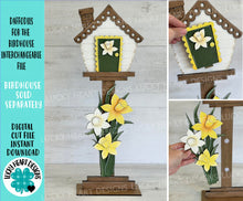 Load image into Gallery viewer, Daffodils for the Birdhouse Interchangeable File SVG, Glowforge, Spring, Flower, Floral, Seasonal, Holiday Shapes, LuckyHeartDesignsCo
