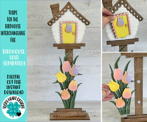 Tulips for the Birdhouse Interchangeable File SVG, Glowforge, Spring, Flower, Floral, Seasonal, Holiday Shapes, LuckyHeartDesignsCo