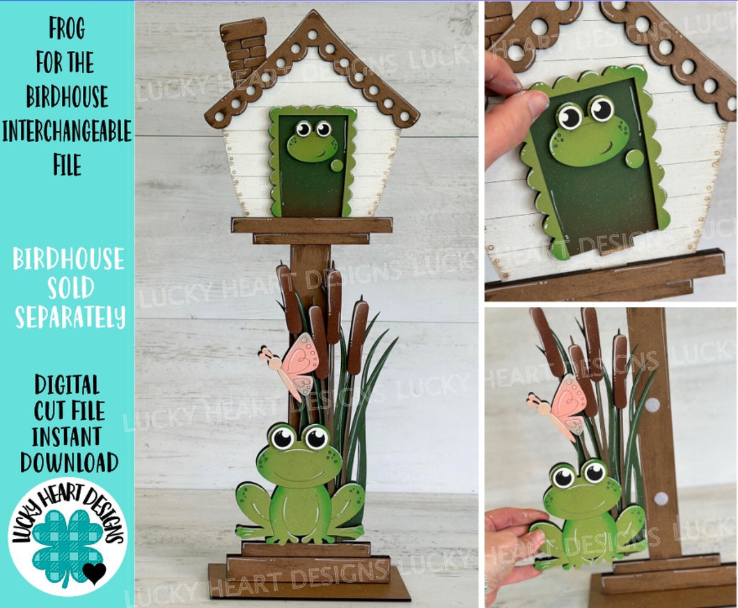 Frog for the Birdhouse Interchangeable File SVG, Glowforge, Butterfly, Seasonal, Holiday Shapes, Spring, Bird house, LuckyHeartDesignsCo