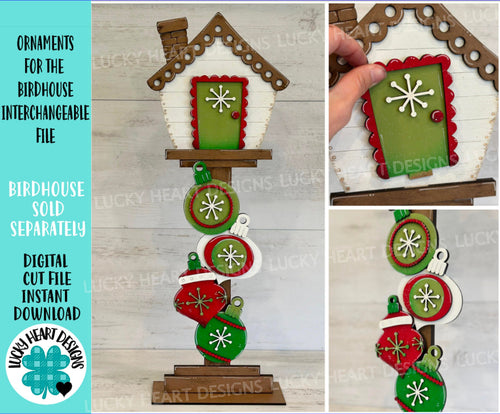 Ornaments for the Birdhouse Interchangeable File SVG, Glowforge, Christmas, Seasonal, Holiday Shapes, LuckyHeartDesignsCo