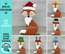 Load image into Gallery viewer, Fox Animal Hats Interchangeable MINI File SVG, Seasonal Leaning sign, Christmas, Holiday, Pet, Tiered Tray Glowforge, LuckyHeartDesignsCo
