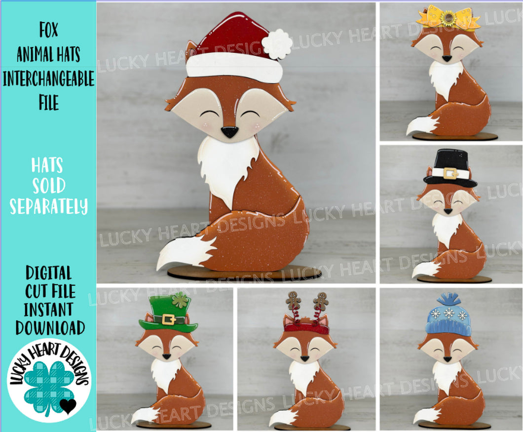 Fox Animal Hats Interchangeable MINI File SVG, Seasonal Leaning sign, Christmas, Holiday, Pet, Tiered Tray Glowforge, LuckyHeartDesignsCo