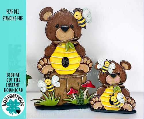Bear Bee Standing File SVG, Glowforge, Spring, Honey, Beehive, Summer, LuckyHeartDesignsCo