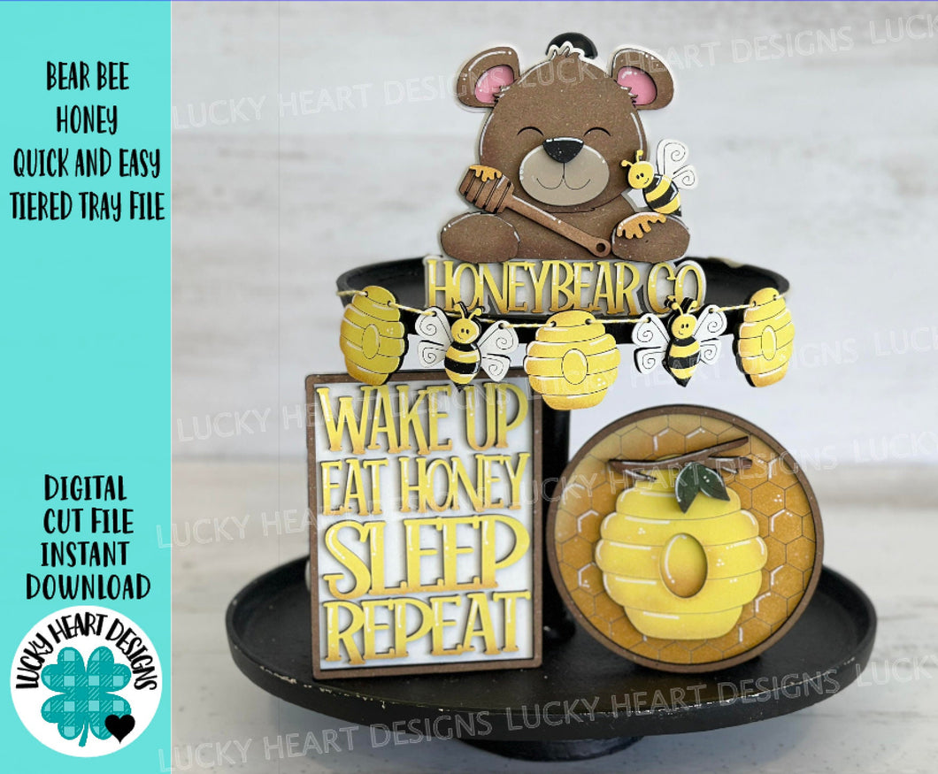 Bear Bee Honey Quick and Easy Tiered Tray File SVG, Glowforge, Beehive, Farm Bumble, Lucky Heart Designs
