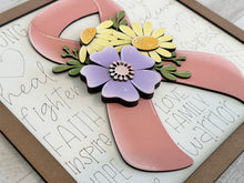 Load image into Gallery viewer, Cancer Floral Ribbon Sign File SVG, Glowforge, Awareness, Fundraiser, LuckyHeartDesignsCO
