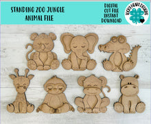 Load image into Gallery viewer, Standing Zoo Jungle Animal File SVG, Zoo Nursery Circus Tiger Elephant, Alligator, Giraffe, Sloth Tiered Tray Glowforge, LuckyHeartDesignsCo
