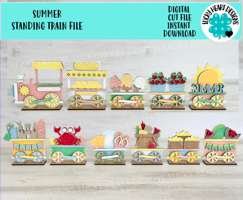 Summer Standing Train File SVG, Fireworks, Beach, Watermelon, Strawberry, Lemon, Icecream, Tiered Tray Glowforge, LuckyHeartDesignsCo