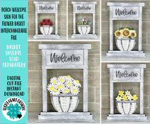 Load image into Gallery viewer, Porch Welcome Sign For The Flower Basket Interchangeable File SVG, (Use with Amimal Hat Files Too), Home Sign Glowforge, LuckyHeartDesignsCo
