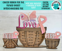 Load image into Gallery viewer, Cancer Ribbon For the Flower Basket Inteerchangeable Sign File SVG, TINY, Fundraiser, Glowforge, Awareness, Fundraiser, LuckyHeartDesignsCO
