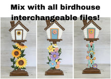Load image into Gallery viewer, Fall Foliage Birdhouse Interchangeable File SVG, Glowforge, Pumpkin, Sunflower, Seasonal, Holiday Shapes, Bird house, LuckyHeartDesignsCo
