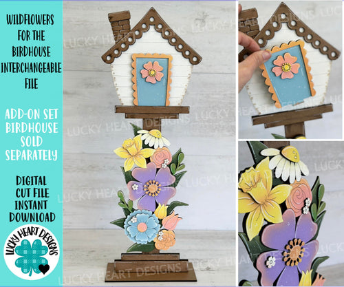 Wildflowers for the Birdhouse Interchangeable File SVG, Glowforge, Floral, Seasonal, Holiday Shapes, Spring, Bird house, LuckyHeartDesignsCo