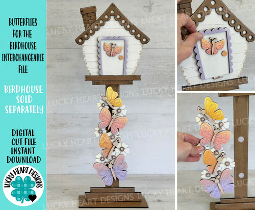 Butterflies for the Birdhouse Interchangeable File SVG, Glowforge, Spring, Flower, Seasonal, Holiday Shapes, Floral, LuckyHeartDesignsCo