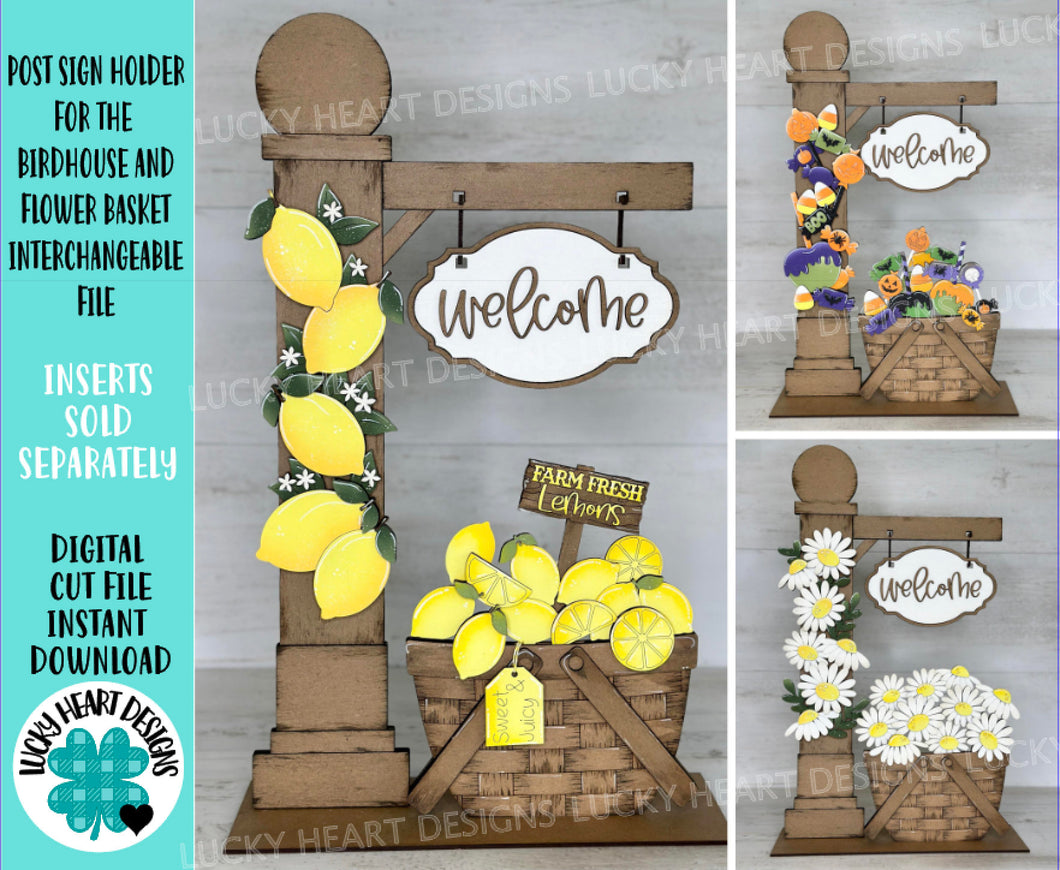 Post Sign Holder For The Birdhouse And Flower Basket Interchangeable File SVG, Glowforge, Seasonal, Holiday Shapes, LuckyHeartDesignsCo