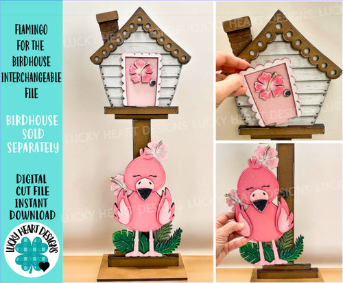 Flamingo for the Birdhouse Interchangeable File SVG, Shells, Glowforge, Summer, Tropical, Beach, Seasonal, Holiday, LuckyHeartDesignsCo