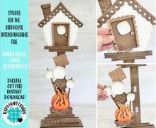 Load image into Gallery viewer, S&#39;mores for the Birdhouse Interchangeable File SVG, Glowforge, Camping, Campfire, Marshmallow Seasonal Holiday Shapes, LuckyHeartDesignsCo
