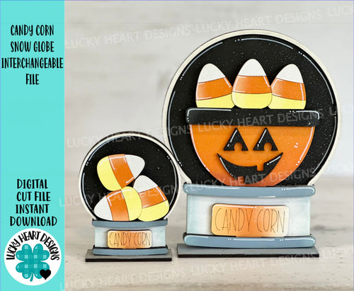 Candy Corn Snow Globe Interchangeable File SVG, TINY Glowforge, Pumpkin Fall, Halloween, Trick Or Treat, Tiered Tray LuckyHeartDesignsCo