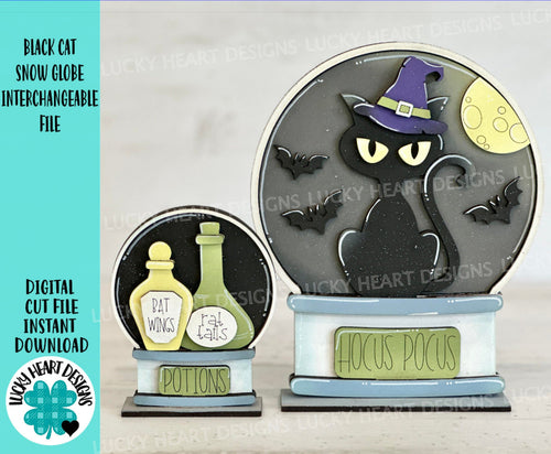 Black Cat Snow Globe Interchangeable File SVG, TINY Glowforge, Pumpkin Fall Witch Halloween, Trick Or Treat, Tiered Tray LuckyHeartDesignsCo