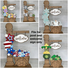 Load image into Gallery viewer, Post Sign Holder For The Birdhouse And Flower Basket Interchangeable File SVG, Glowforge, Seasonal, Holiday Shapes, LuckyHeartDesignsCo
