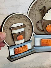 Load image into Gallery viewer, Pumpkin Spice Fall Snow Globe Interchangeable File SVG, TINY, Glowforge Pumpkin, Coffee, Tiered Tray LuckyHeartDesignsCo
