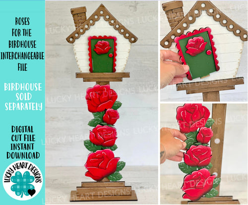 Roses for the Birdhouse Interchangeable File SVG, Glowforge, Fall, Seasonal, Holiday Shapes, Spring, Bird house, LuckyHeartDesignsCo