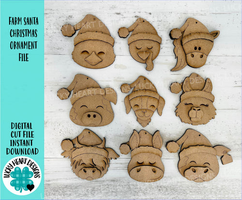 Farm Santa Christmas Ornament File SVG, Glowforge, Horse, Duck, Highland, Pig, LLama, Chicken, Donkey Goat Baby's First, LuckyHeartDesignsCo