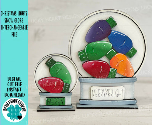 Christmas Lights Snow Globe Interchangeable File SVG, TINY, Ornament, Glowforge, Santa, Tiered Tray LuckyHeartDesignsCo