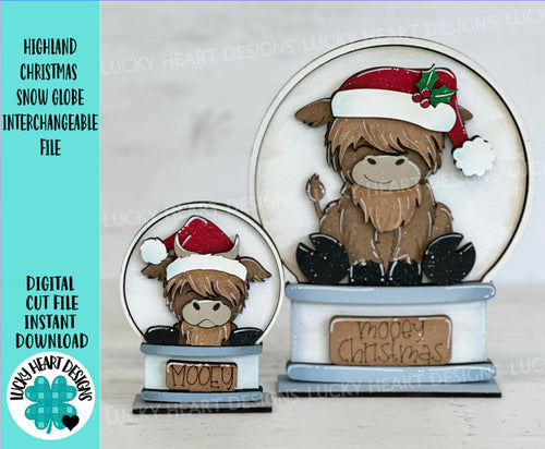 Highland Christmas Snow Globe Interchangeable File SVG, TINY, Cow Farm, Glowforge, Santa, Tiered Tray LuckyHeartDesignsCo