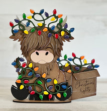Load image into Gallery viewer, Highland Christmas Lights Standing File SVG, Cow, Holiday, Tree, Ornament, Farm, Tiered Tray Glowforge, LuckyHeartDesignsCo
